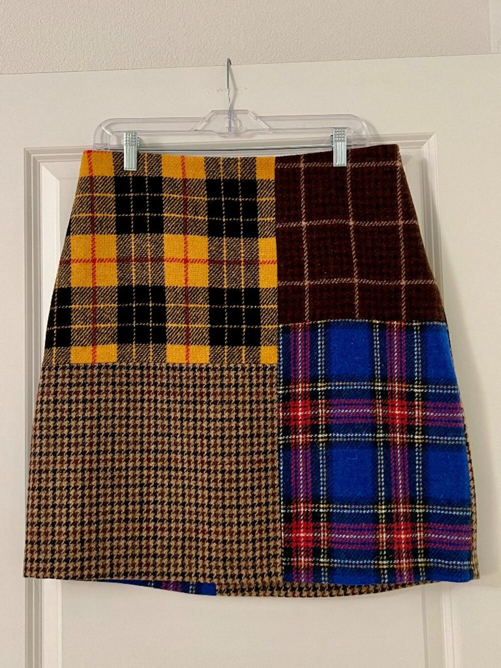 Weekend by Max Mara Harris Tweed Yellow Brown Blue Red Plaid Patchwork Skirt NEW